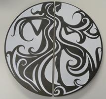 salon handle with woman, black and white