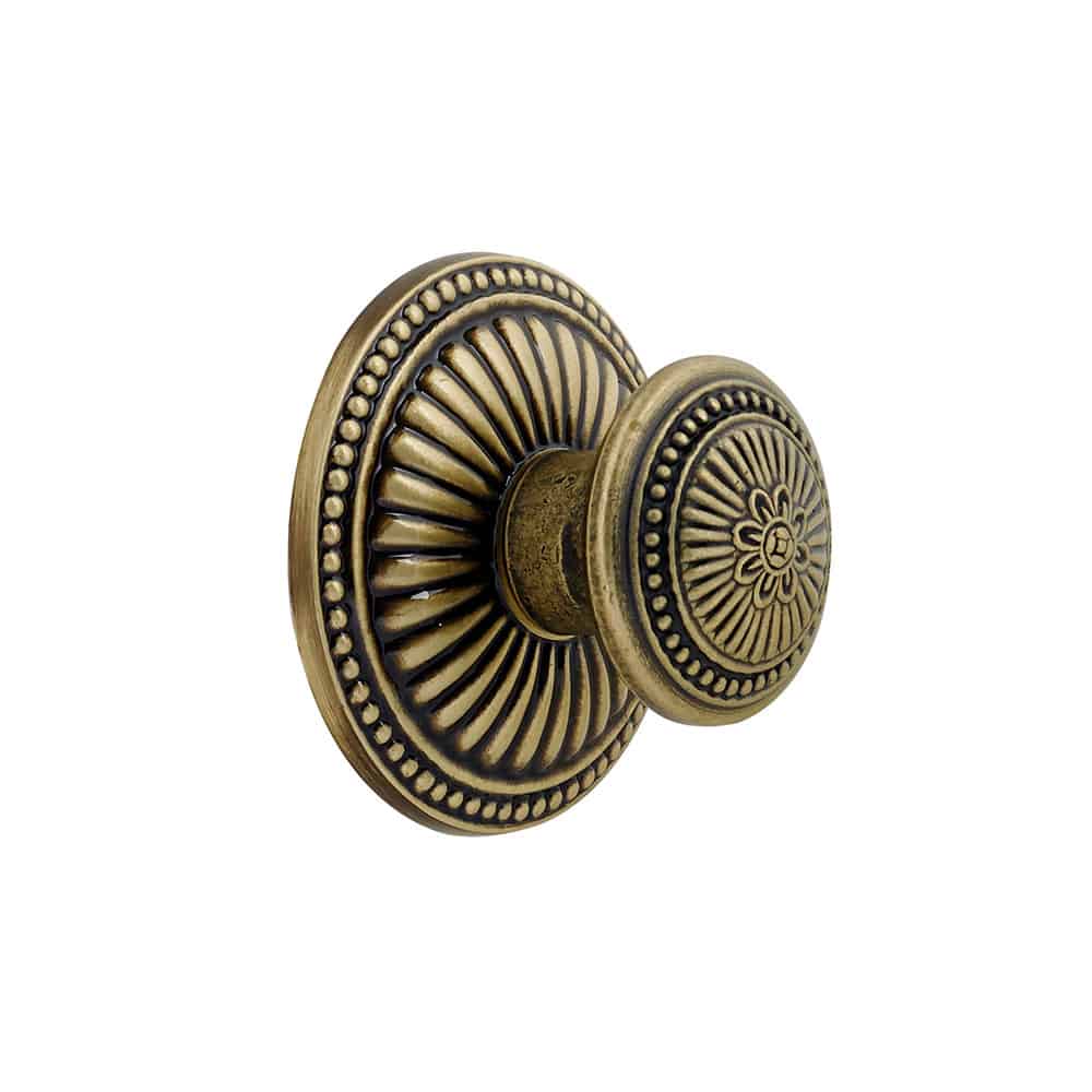 Door Pull Knob - 3 5/16" Solid Round Large Decorative Knob Non-functioning With Rosette in Brass