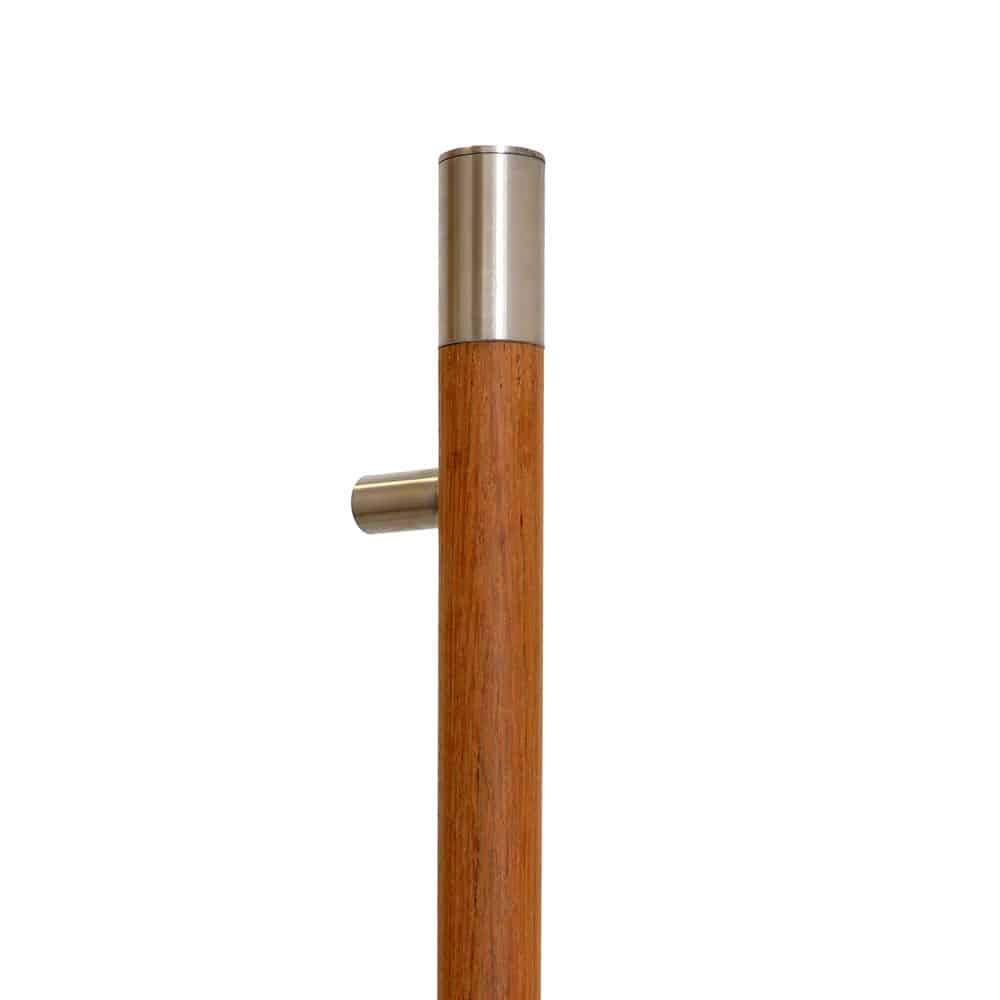 Logan 100  Door Pull - 1" Solid Round Wood Grip with Sleeves And Straight Round Mounts in Brass