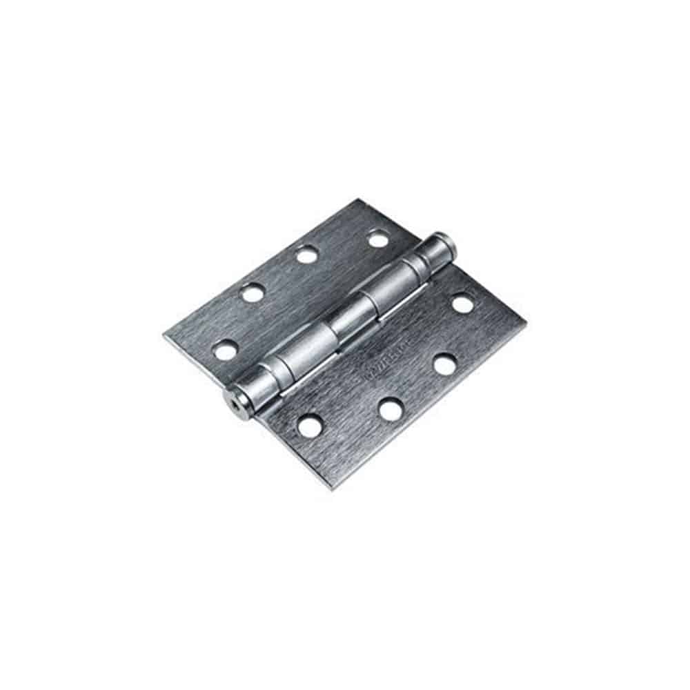 A modern silver metal hinge with a mitered grip, perfect for various applications