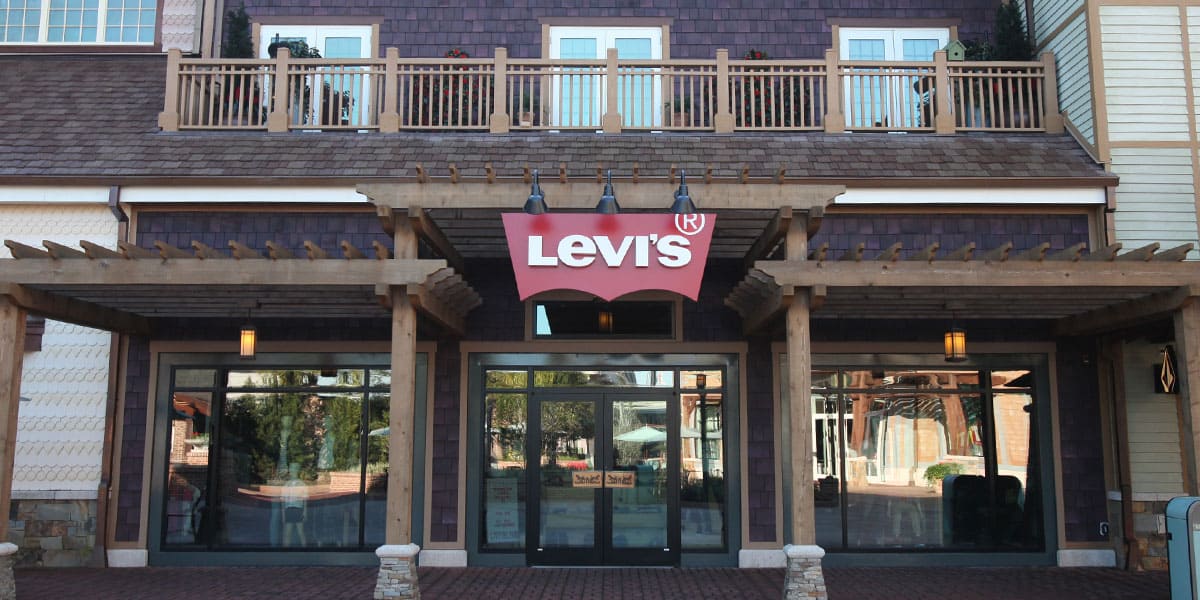 Levi's store at Disney Springs featuring custom engraved door pulls by First Impressions