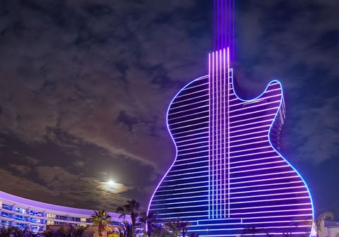 Exterior of Guitar shaped Hard Rock Hotel in Hollywood Florida