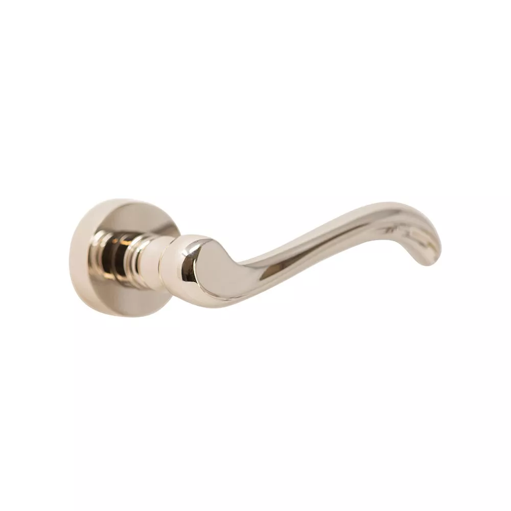 Elegant handle featuring smooth curves and surfaces, attached to a matching round base
